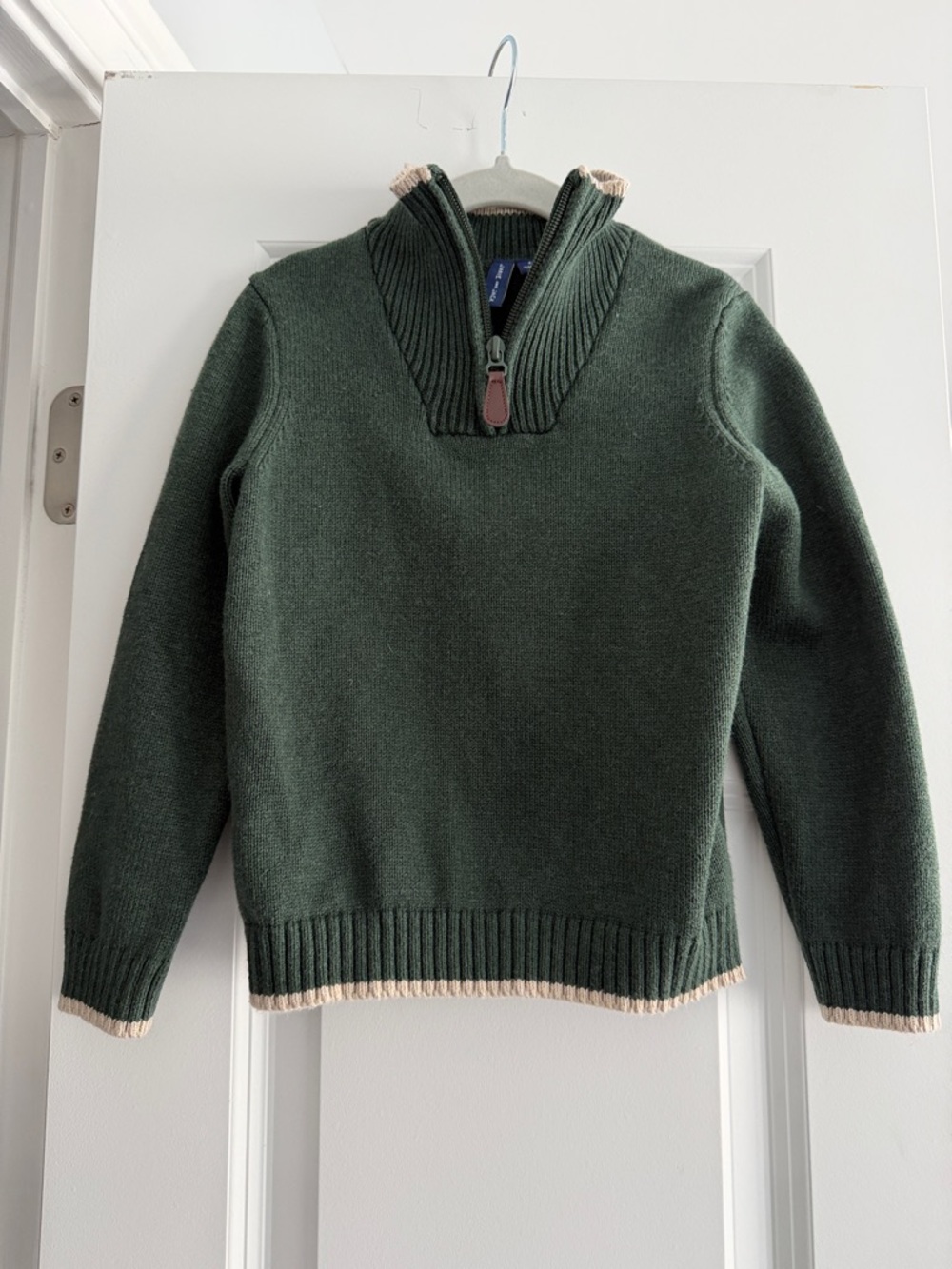 Janie and Jack Boy’s Forest Green Quarter-Zip Sweater with Cream Trim
